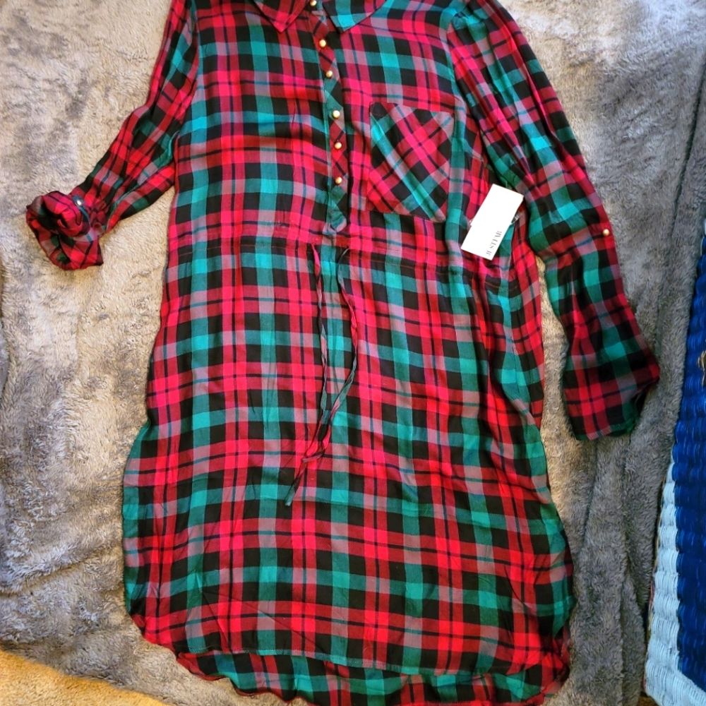 NWT Just Fab Plaid Shirt Dress